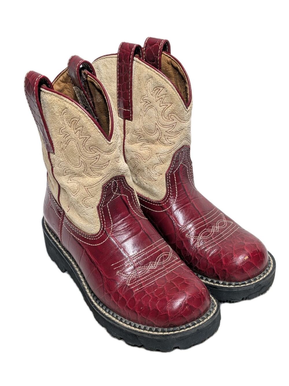Ariat Fat Baby Red Alligator Print Cowgirl Western Boot Cream Suede Sz 6.5